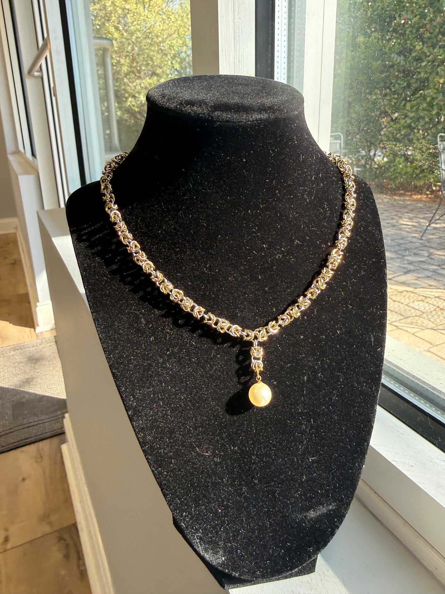 Byzantine Pearl Necklace Chain: Two-Tone Gold & Silver Necklace