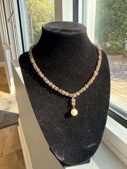 Byzantine Pearl Necklace Chain: Two-Tone Gold & Silver Necklace