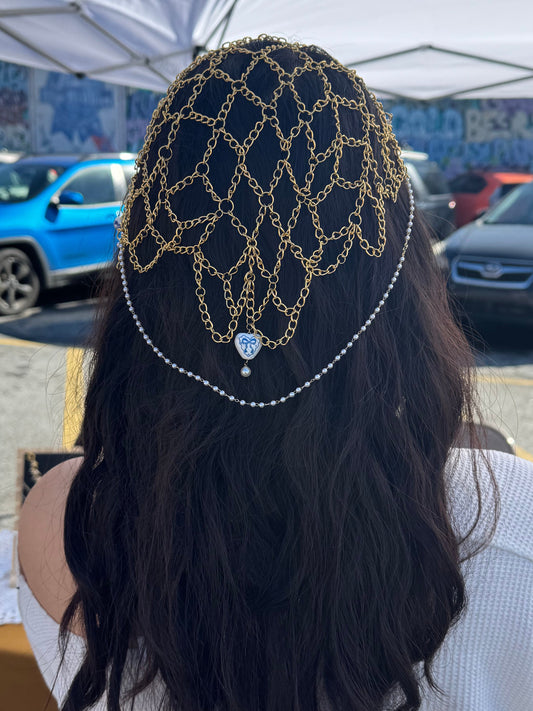 Fine China Gold Chainmail Veil with Peals